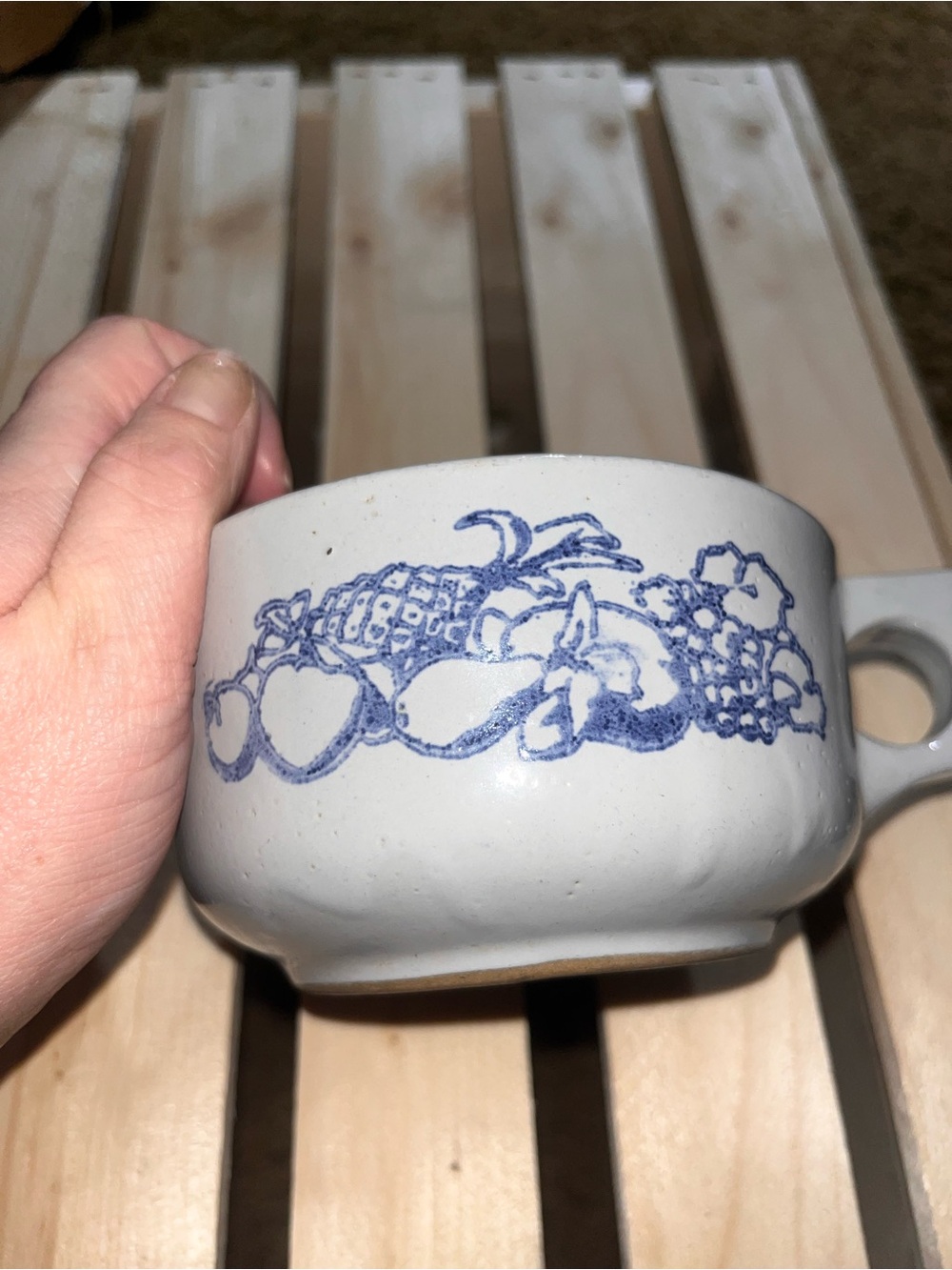 Classic Blue Fruit Pattern Ceramic Bowl - White and Blue Home Art